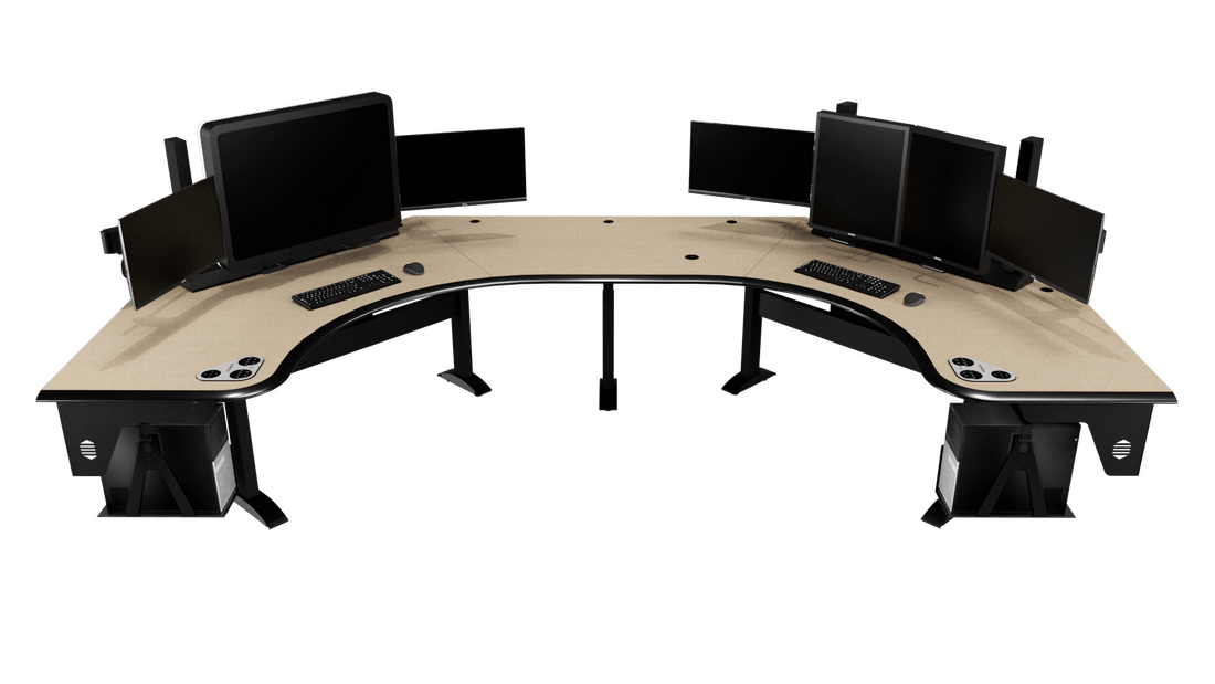 ergonomic design services that help to organize computer desks with monitors